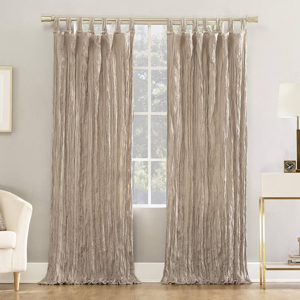 No. 918 Odelia Distressed Velvet Semi-Sheer Tab Top Curtain Panel, 50" x 84", Stone | Amazon (US)