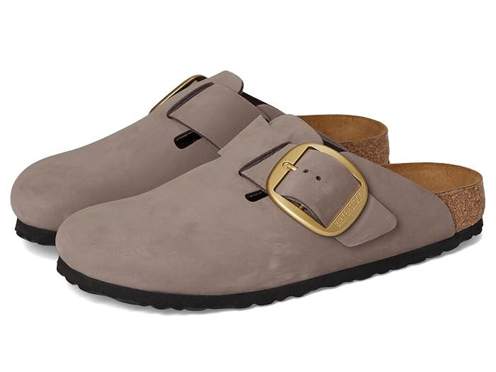 Birkenstock Boston Big Buckle - Nubuck Leather Women's Shoes Sandcastle : EU 40 (US Women's 9-9.5) Narrow | Zappos.com