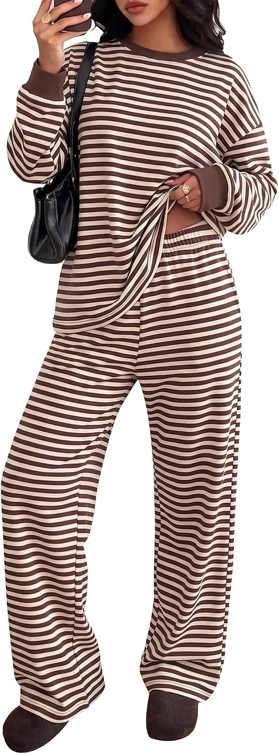 Two Piece Sets for Women Striped Lounge Set Airport Travel Outfits | Amazon (US)