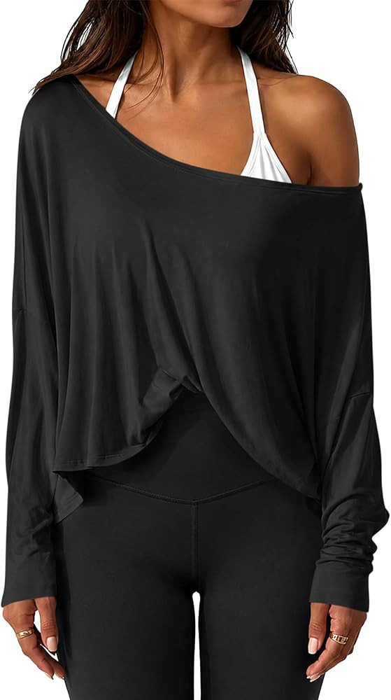 Batwing Dolman Sleeves Fall Outfits Scoop Boat Neck Casual Loose Fit Gym Basic Tee Shirt Curved H... | Amazon (US)