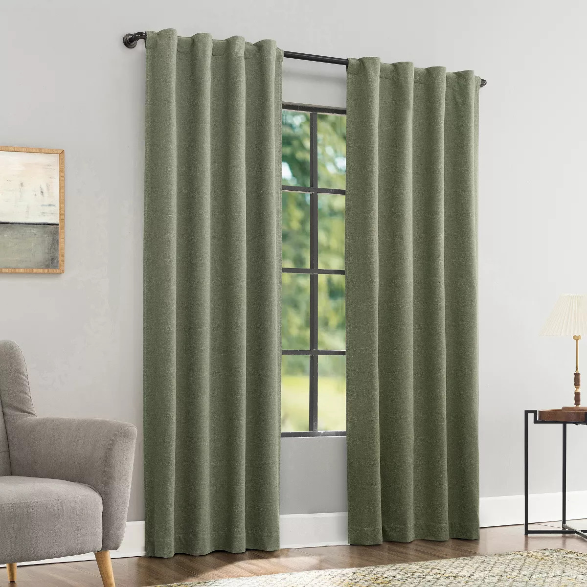 40"x96" Sun Zero Treviso Linen Blend Magnetic Closure 100% Blackout Back Tab Curtain Panel Moss | Target