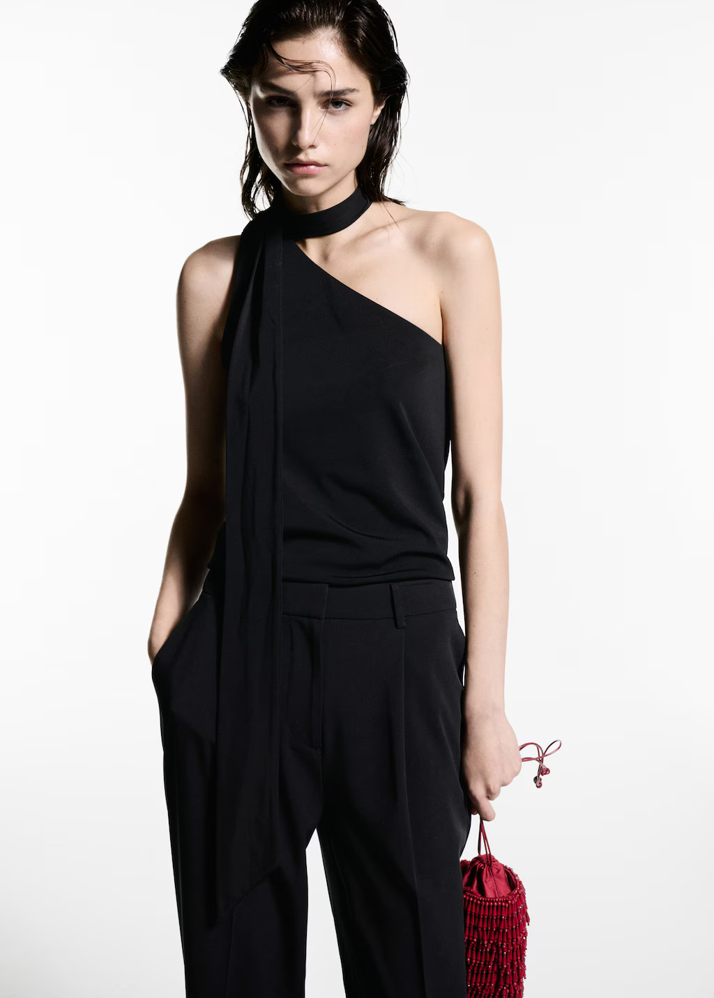 Asymmetrical choker-neck top - Women | MANGO United Kingdom | MANGO (UK)