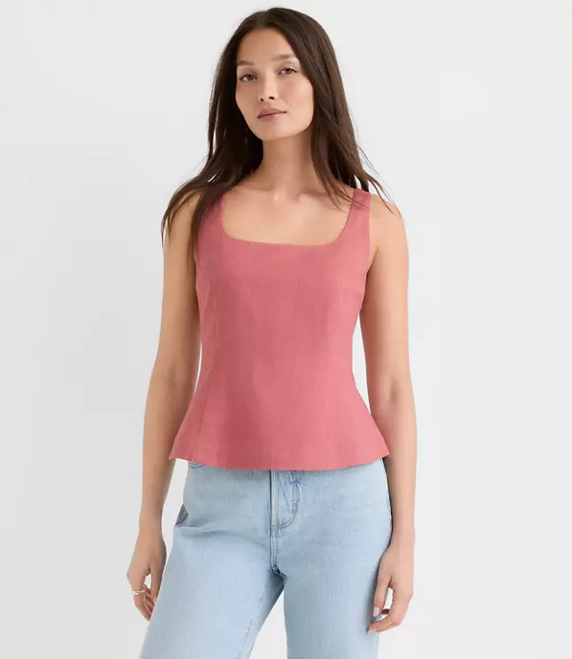 Seamed Linen Cotton Peplum Top | LOFT