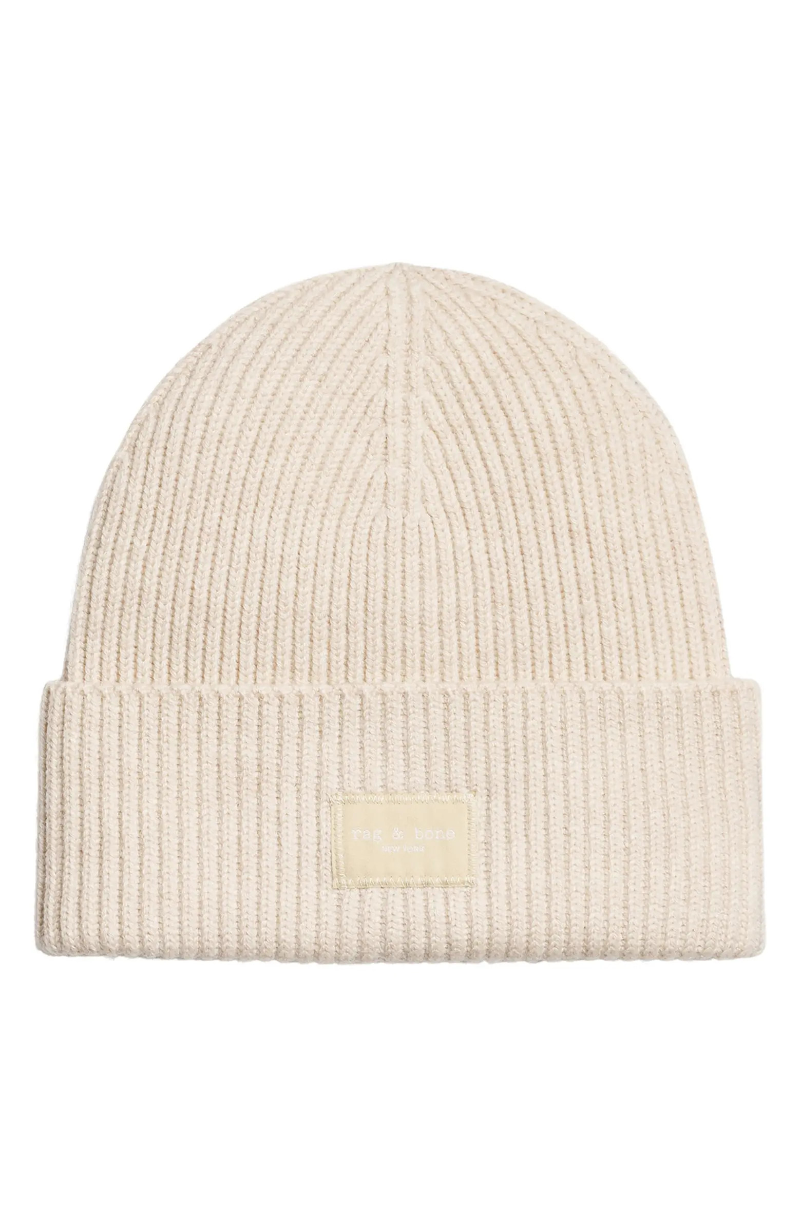rag & bone Blake Logo Patch Wool Blend Rib Beanie | Nordstrom | Nordstrom