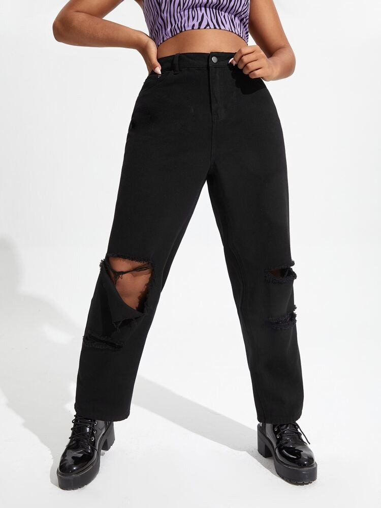 Plus High Waist Ripped Wide Leg Jeans | SHEIN