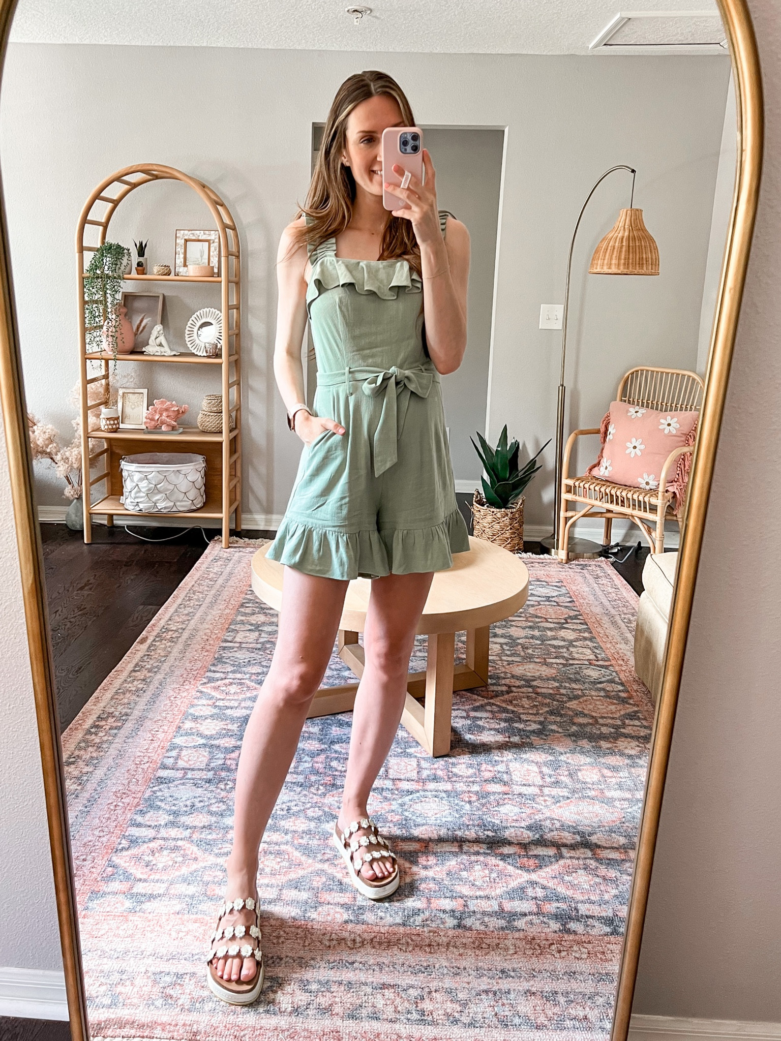 Green ruffle romper by CheapChicFinds for Walmart! 

**sizing: small (6), I sized up one for the bump! 

#walmartfashion #walmartoutfit #ltkunder40 

#LTKSeasonal #LTKunder50 #LTKFind