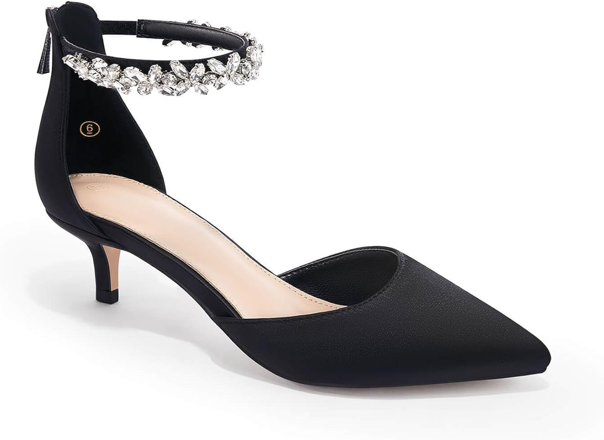 Women's Wedding Rhinestones Low Kitten Heels Pumps Pointed Toe Dress Evening Shoes for Women Brid... | Amazon (US)