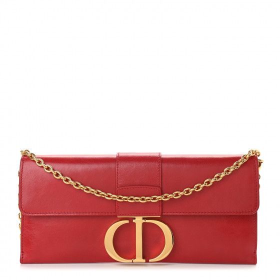 CHRISTIAN DIOR Crinkled Lambskin 30 Montaigne Clutch Red | FASHIONPHILE (US)