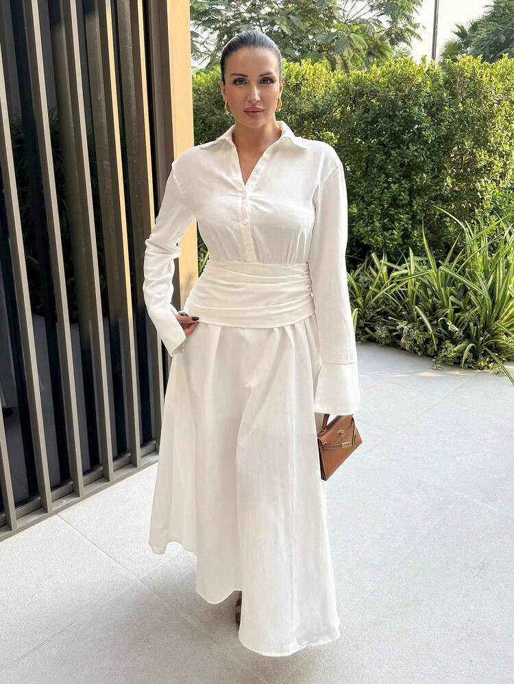 MDEdit Fall Women Clothes 2025 New Autumn Must - Have, Old Money Style White Button Shirt Dress -... | SHEIN