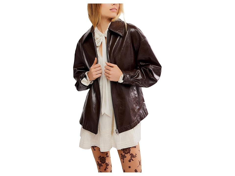 Free People We The Free Sloane Vegan Leather Jacket Women's Jacket Chocolate : LG (Women's 12-14), Polyurethane/Viscose | Zappos