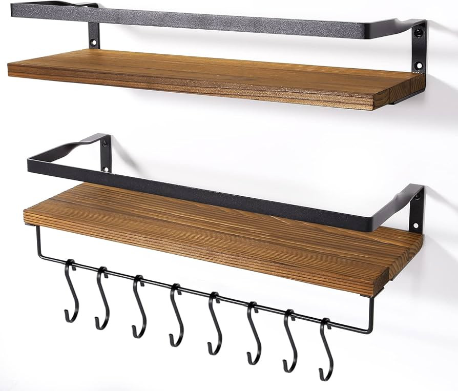 AGM Floating Shelves Wall Mounted Shelf, Wooden Wall Shelves Racking Set of 2 for Bedroom, Bathro... | Amazon (UK)