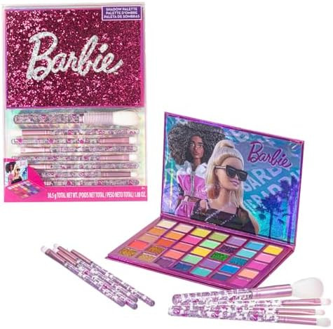 Barbie 35-Well Shadow Palette, Shimmery and Opaque Colors, Pigmented Blendable, 8 Application Bru... | Amazon (US)