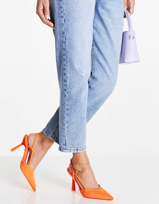 River Island slingback heeled pumps in orange | ASOS | ASOS (Global)