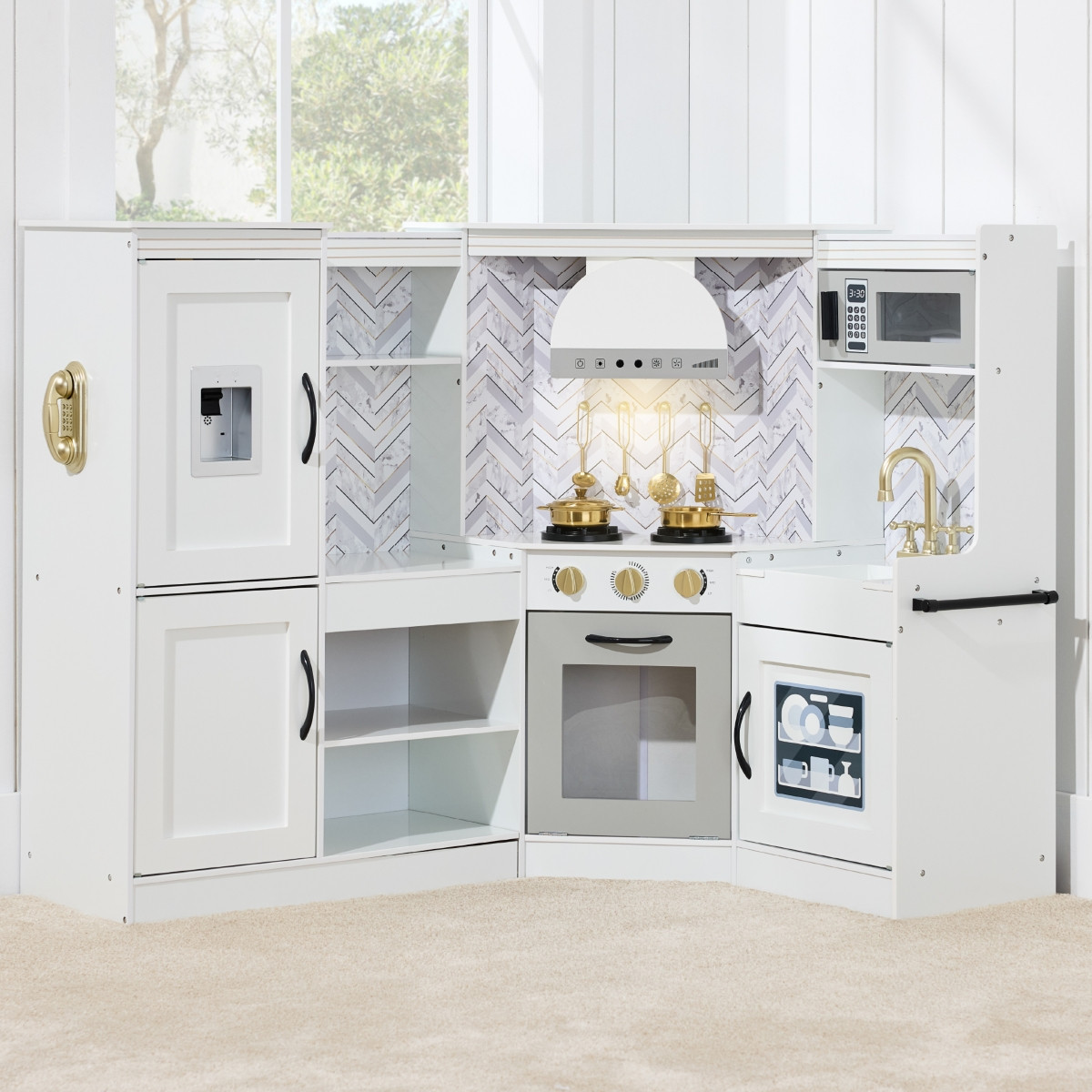Best Choice Products Pretend Play Corner Kitchen, Interactive Wooden Kids Set w/ Lights & Sounds - White | Macy's