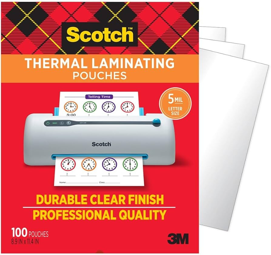 Scotch Thermal Laminating Pouches, 100 Count, Clear, 5 mil, Laminate Business Cards, Small Banner... | Amazon (US)