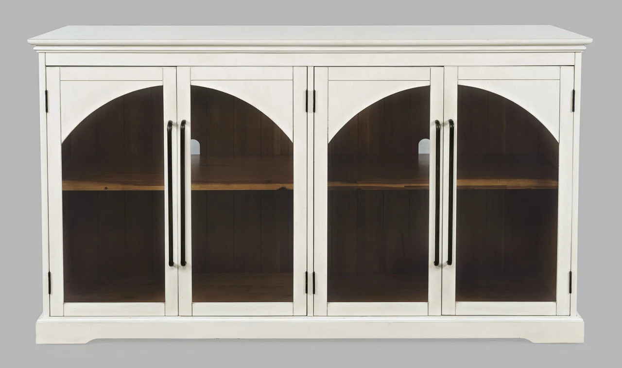 Archdale 65 Inch Gothic Arch Sideboard Storage Cabinet with Glass Doors In White | 1stopbedrooms