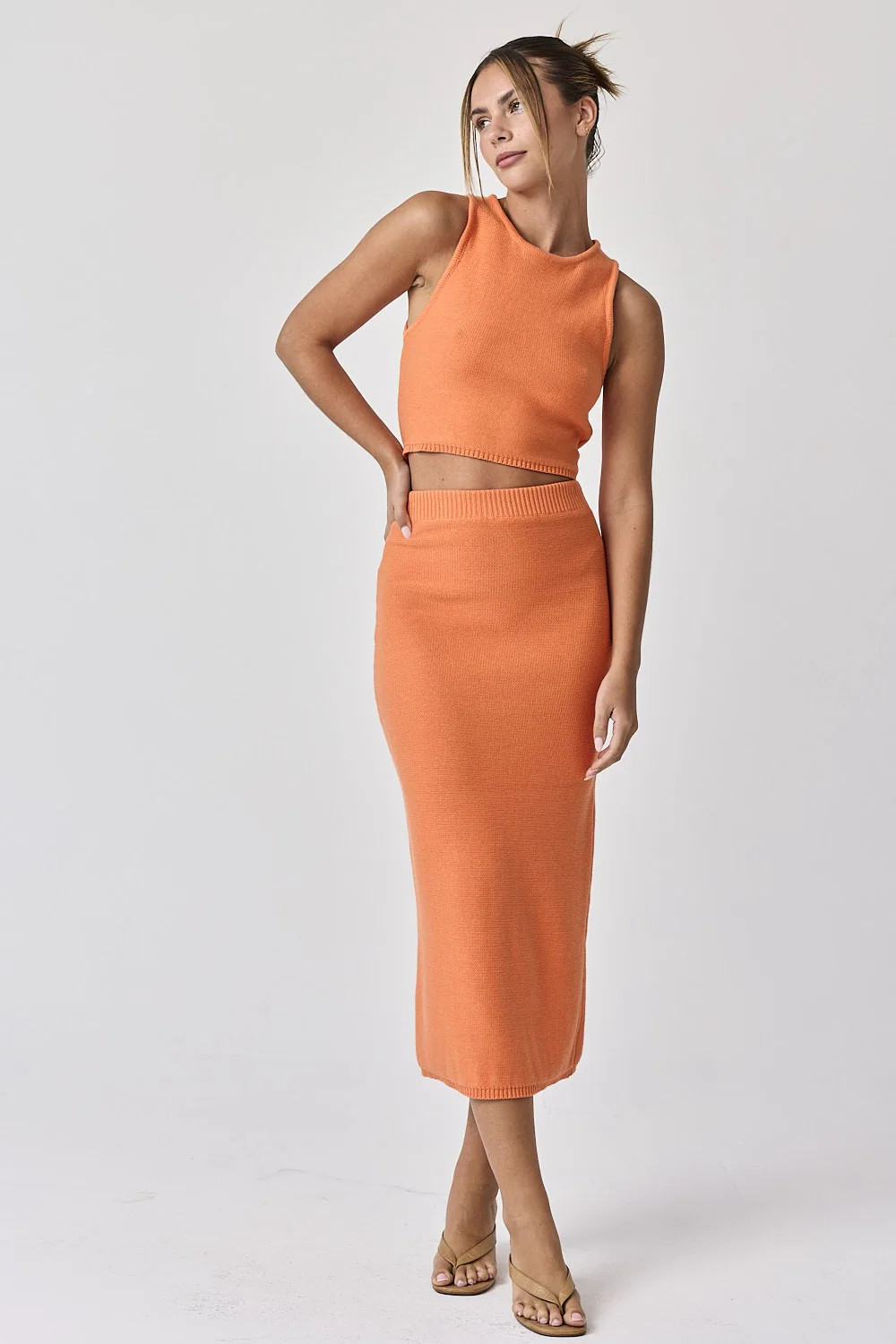 Orange Sleeveless Crop Skirt Set | PinkBlush Maternity