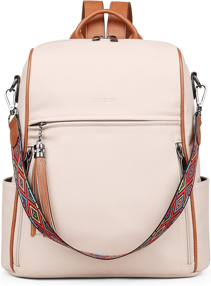 FADEON Leather Backpack Purse for Women Designer Ladies Shoulder Book Bag Fashion Convertible Tra... | Amazon (US)