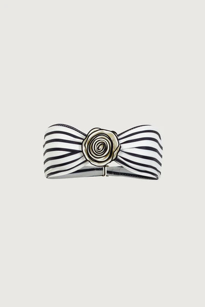 Rosette Bandeau Top (Cream Black Stripe) | SAME