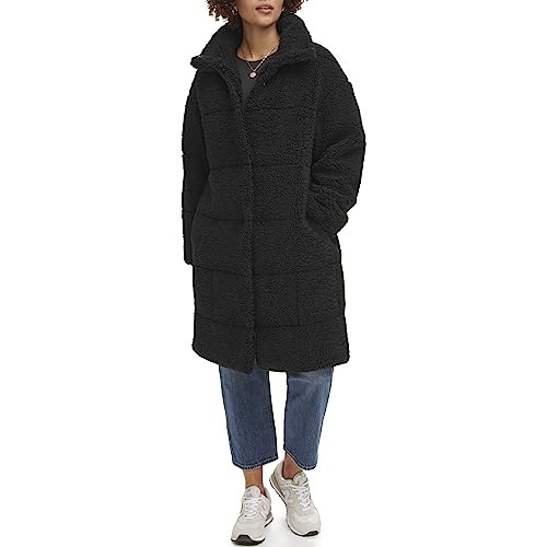 Levi's Women's Long Length Patchwork Quilted Teddy Coat, Black, Medium | Amazon (US)