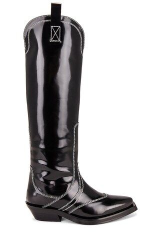 Ganni Knee High Western Boot in Black from Revolve.com | Revolve Clothing (Global)
