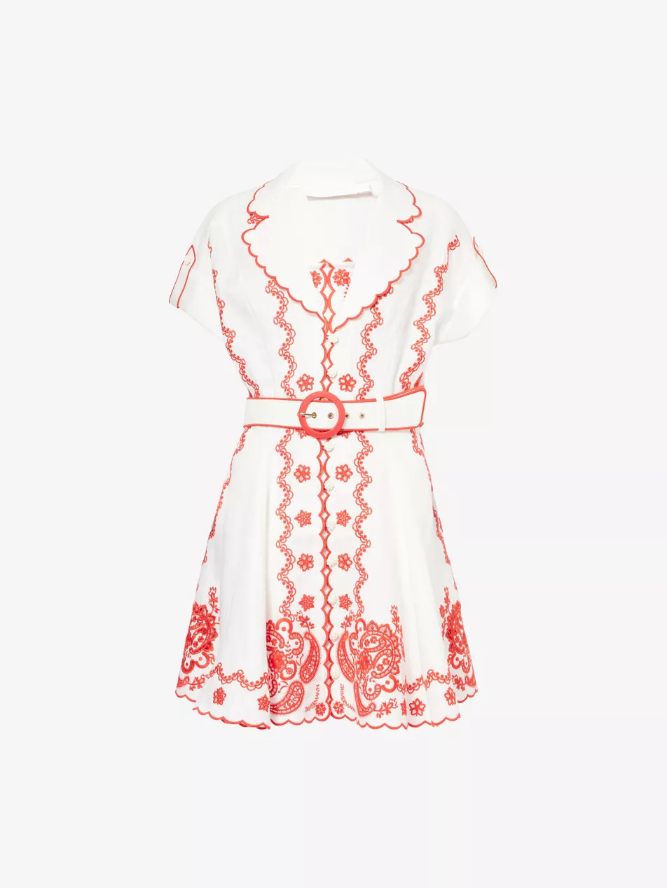 Lucky Embroidered Linen Mini Dress | Selfridges