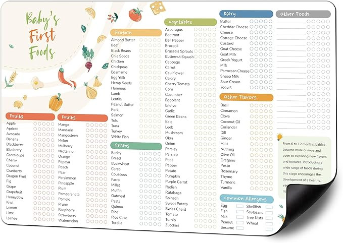 BIROYAL Baby First Foods Tracker Fridge Magnet, Led Weaning Supplies, 12"x8" Dry Erase Daily Food... | Amazon (US)