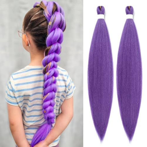 Long Purple Braiding Hair Pre Stretched -Purple Hair Extensions for Braids Synthetic Braiding Hair for Stage Party Halloween Costume Cosplay (purple, 24 Inch(Pack of 2)) | Amazon (US)