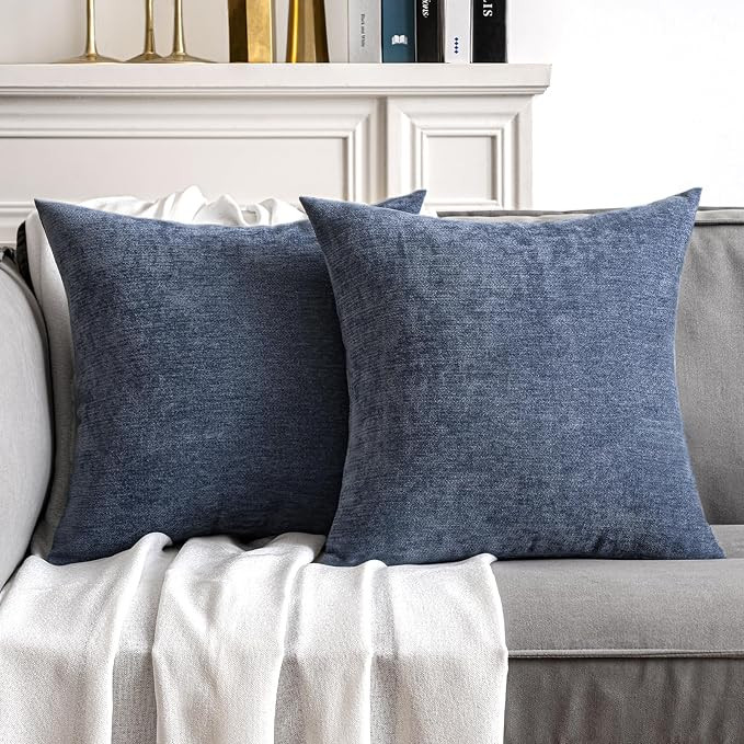 MIULEE Pack of 2 Blue Decorative Pillow Covers 26x26 Inch Soft Chenille Couch Throw Pillows Eruo ... | Amazon (US)