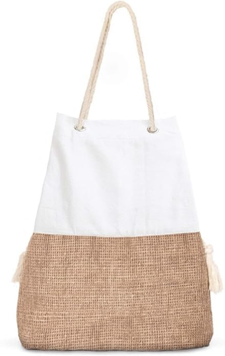 Large Beach Bag - woven beach bag - Canvas and Jute boho Tote Summer Shoulder Bag | Amazon (US)