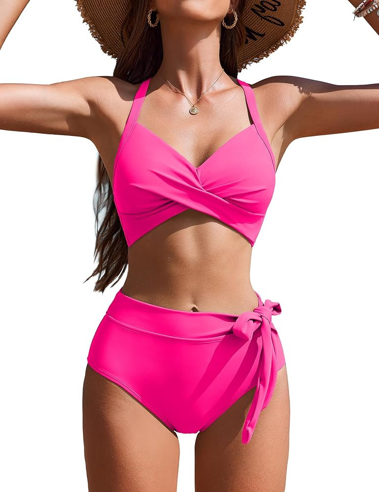 AI'MAGE Womens High Waisted Bikini Sets Tummy Control Swimsuits Two Piece Swim Suits 2025 Crisscr... | Amazon (US)