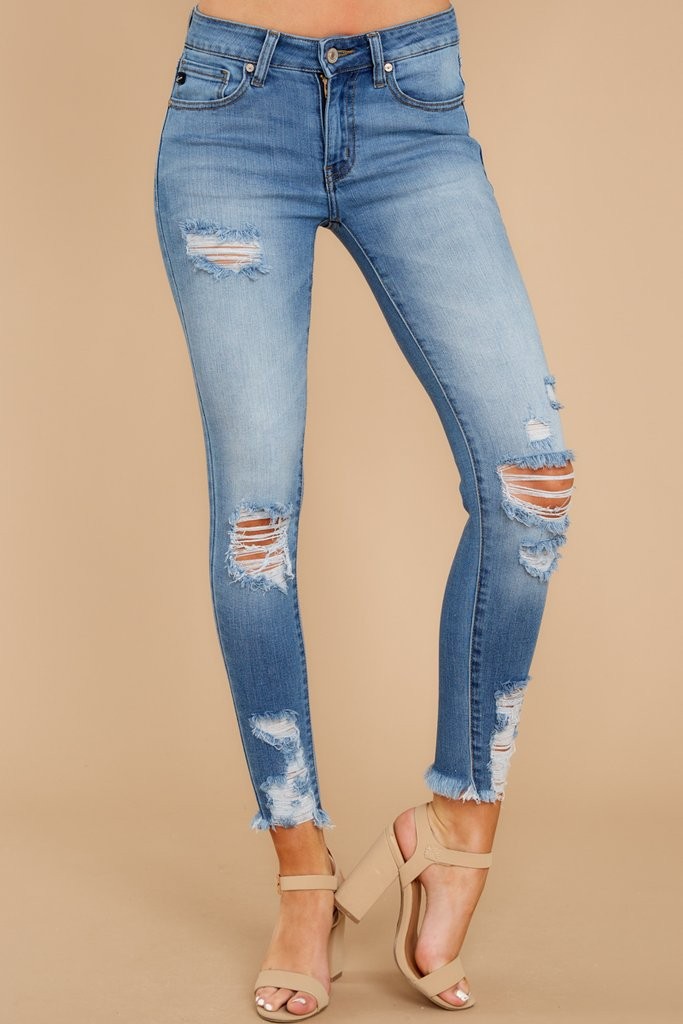 Toe The Line Medium Wash Distressed Skinny Jeans | Red Dress 