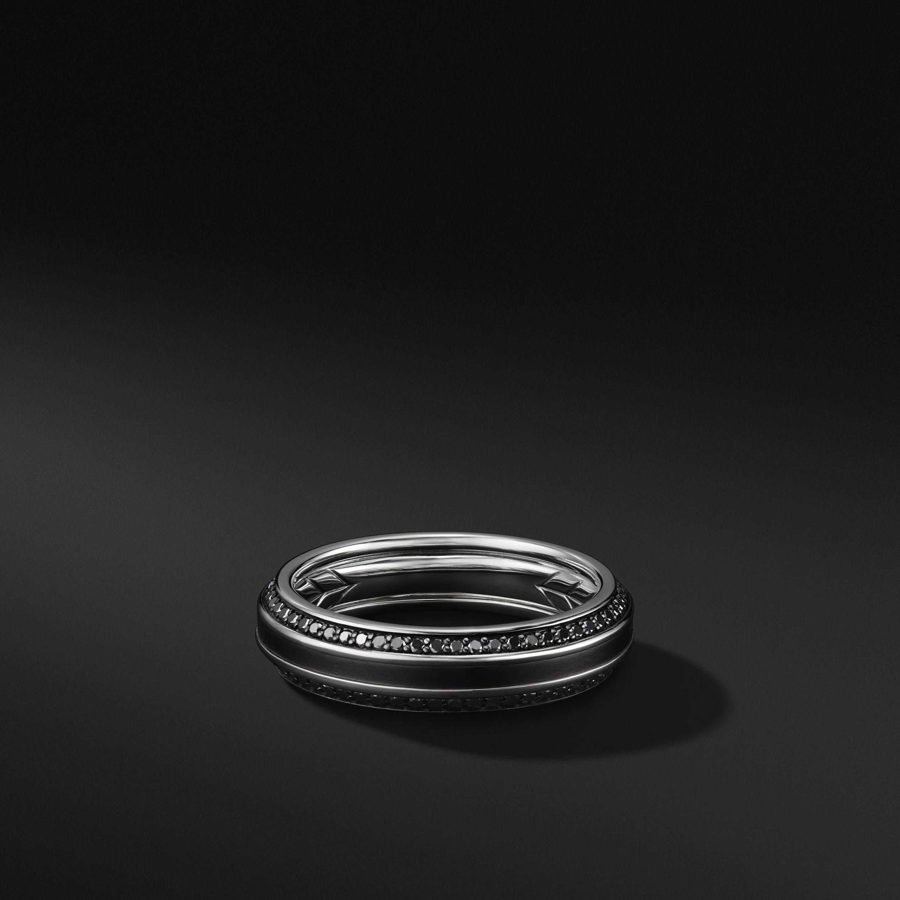 Beveled Band Ring with Black Titanium with Pavé Black Diamonds | David Yurman