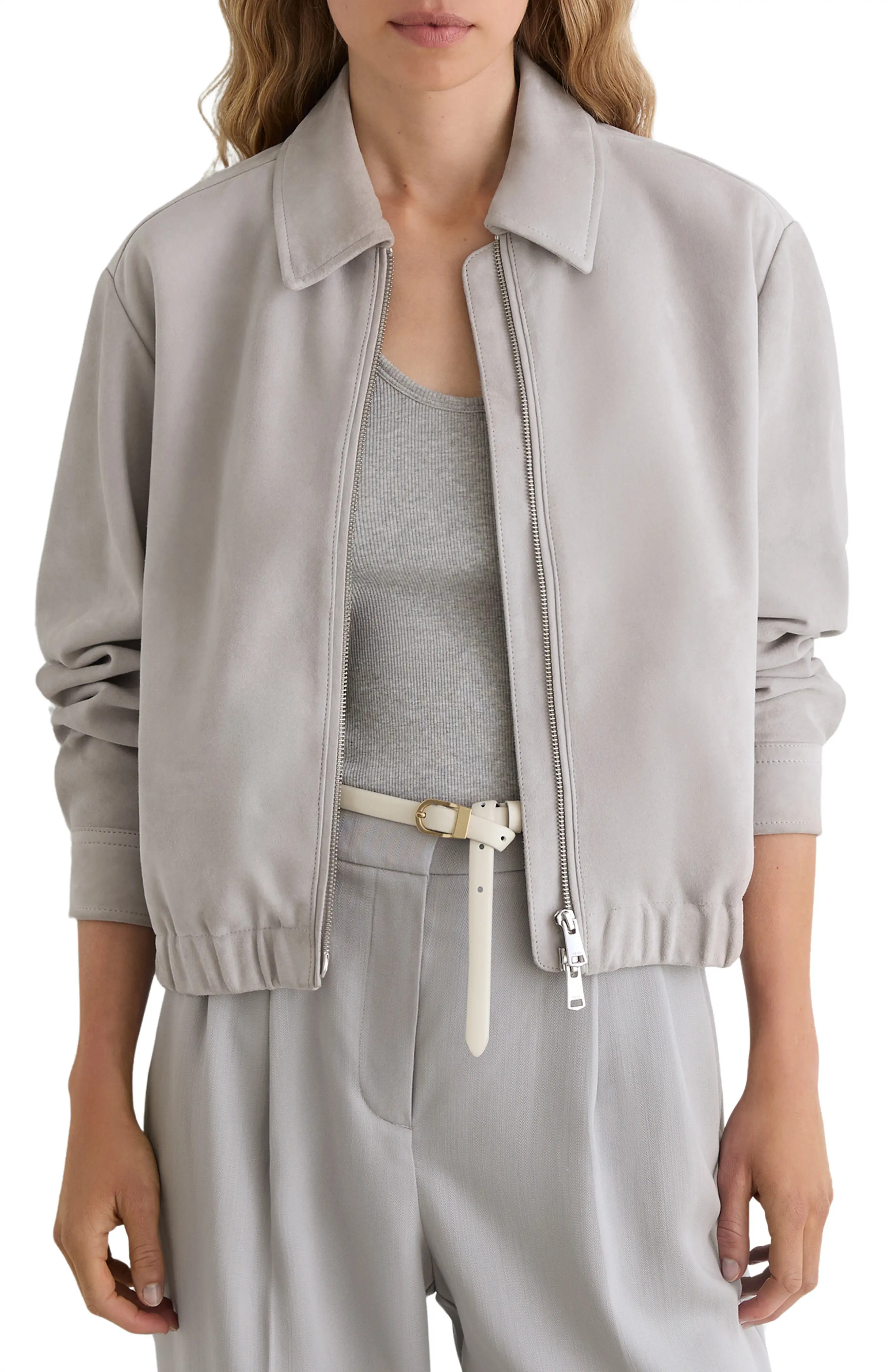 Reiss Lottie Leather Jacket in Neutral at Nordstrom, Size 8 | Nordstrom