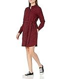 Amazon Brand - Goodthreads Women's Flannel Relaxed Fit Belted Shirt Dress, Black/Deep Red Mini Buffa | Amazon (US)