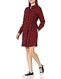 Amazon Brand - Goodthreads Women's Flannel Relaxed Fit Belted Shirt Dress, Black/Deep Red Mini Buffa | Amazon (US)