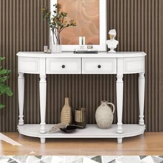Harper & Bright Designs Retro 52 in. White Curved Wood Console Table with Open Style Shelf and 2-... | The Home Depot