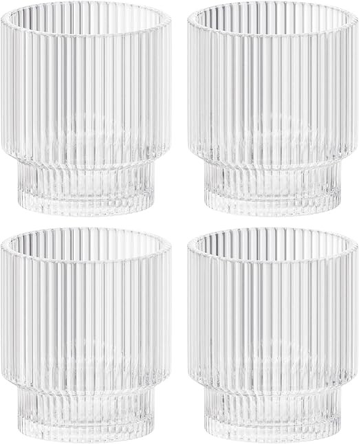 American Atelier Vintage Art Deco Fluted Drinking Glasses | Ribbed Glassware for Cocktail, Gin, W... | Amazon (US)