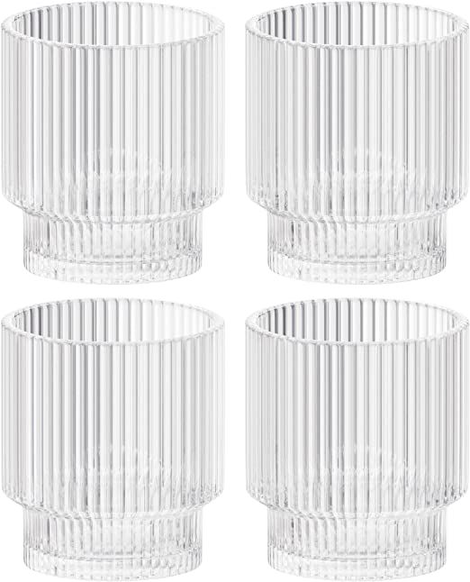 American Atelier Vintage Art Deco Fluted Drinking Glasses | Ribbed Glassware for Cocktail, Gin, W... | Amazon (US)