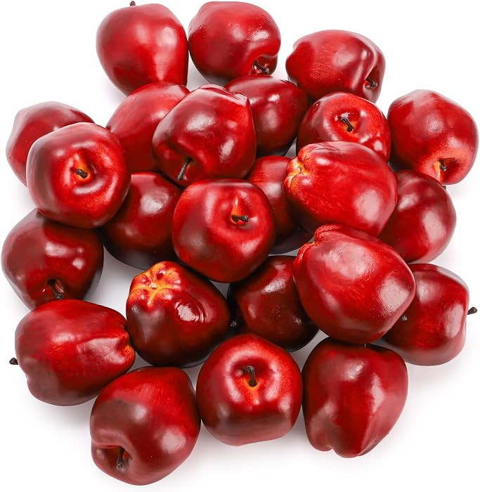 24 Pcs Artificial Apples, Realistic Fake Red Delicious Apples, Decorative Lifelike Faux Apples fo... | Amazon (US)