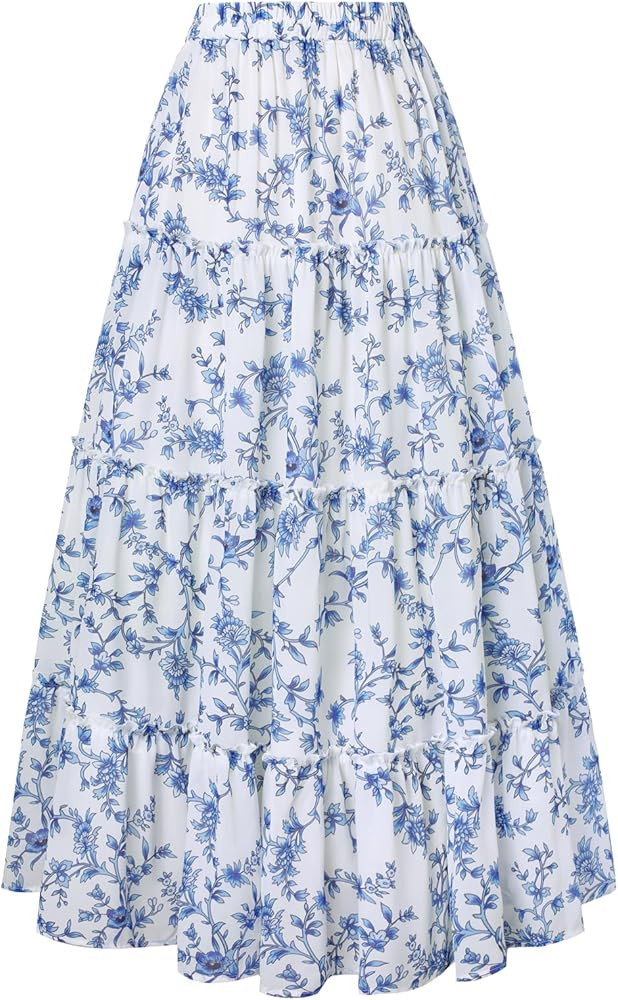 Scarlet Darkness Floral Maxi Long Skirts for Women Summer 2026 Tiered Skirt Flowy Boho Fairy Skir... | Amazon (US)
