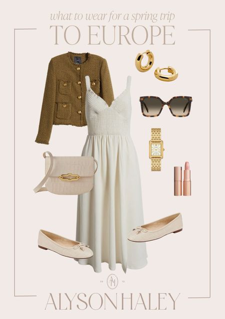 Spring trip to Europe outfit idea. I love this midi dress and woven lady jacket for a fun day exploring. 

#LTKstyletip #LTKtravel #LTKSeasonal