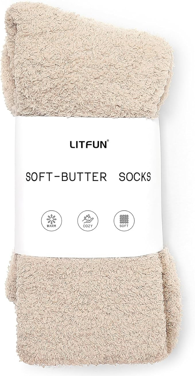 Litfun Fuzzy Socks for Women Cozy Fluffy Winter Warm Sleep Socks Super Comfy and Soft | Amazon (US)