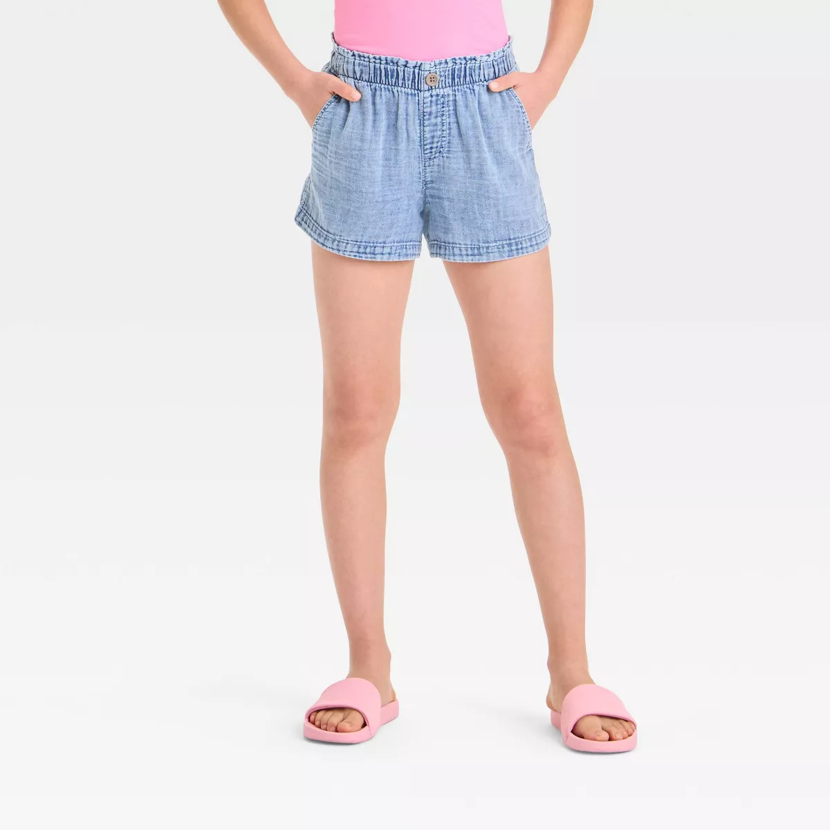 Girls' Woven Shorts - Cat & Jack™ Chambray Medium Wash | Target