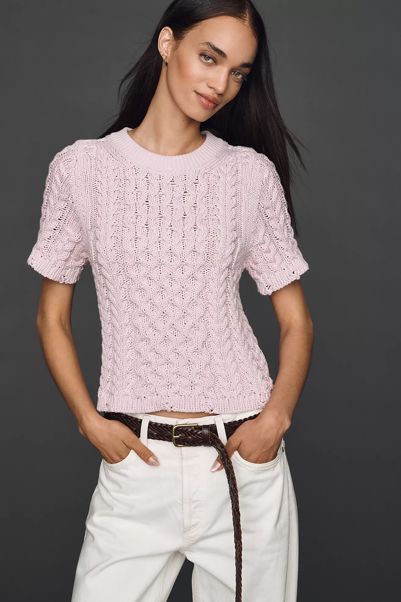 By Anthropologie Cable-Knit Short-Sleeve Sweater | Anthropologie (US)