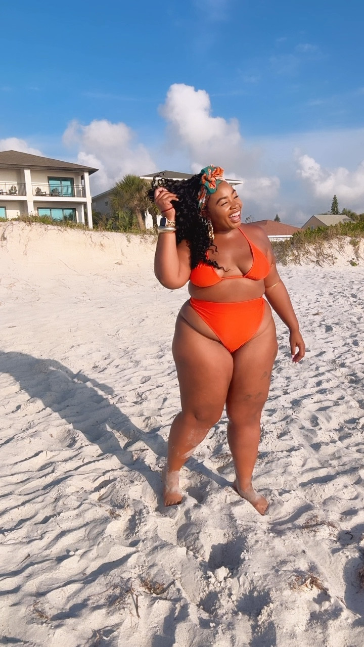 Orange looks so good on melanin! This swimsuit comes with a mesh crop top but I don’t wear it! Showing all of my curves 

#LTKSwim #LTKSeasonal #LTKPlusSize