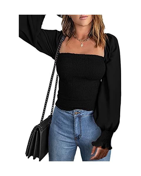 EVALESS Blouses for Women Puff Long Sleeve Blouse for Women Fashion 2022 Summer Off The Shloulder... | Amazon (US)
