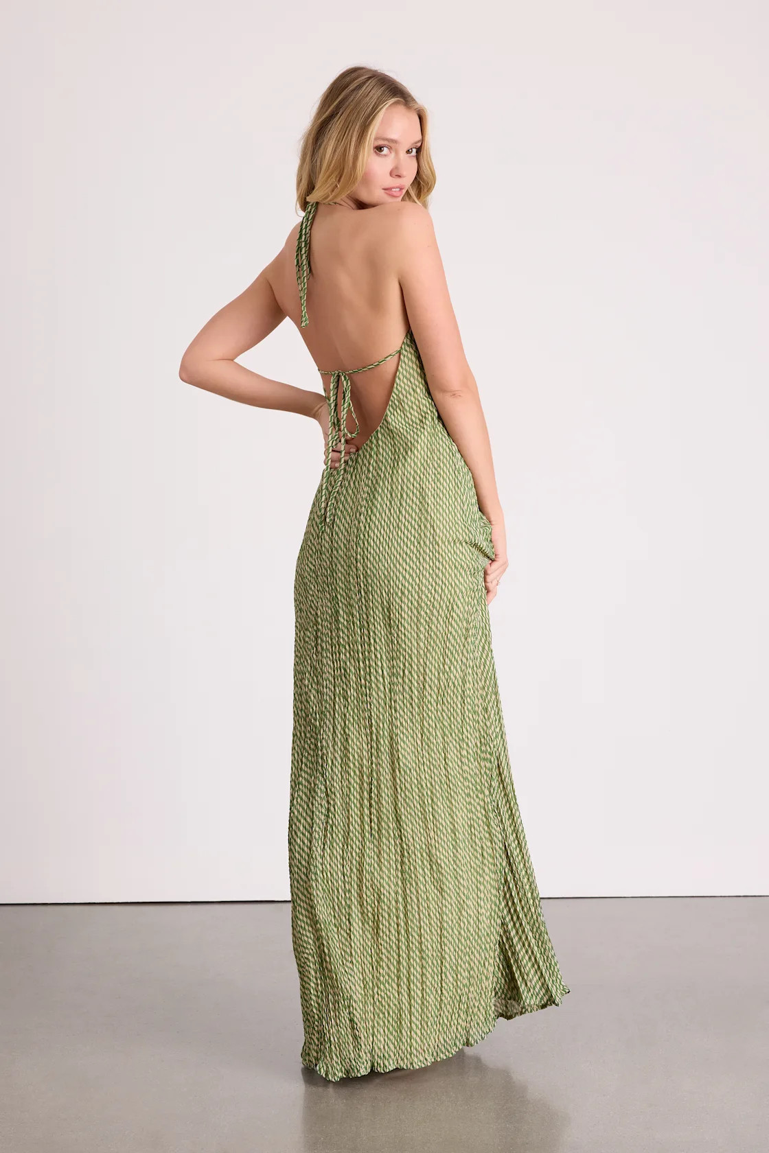 Denetta Green and Cream Stiped Halter Shift Maxi Dress | Lulus
