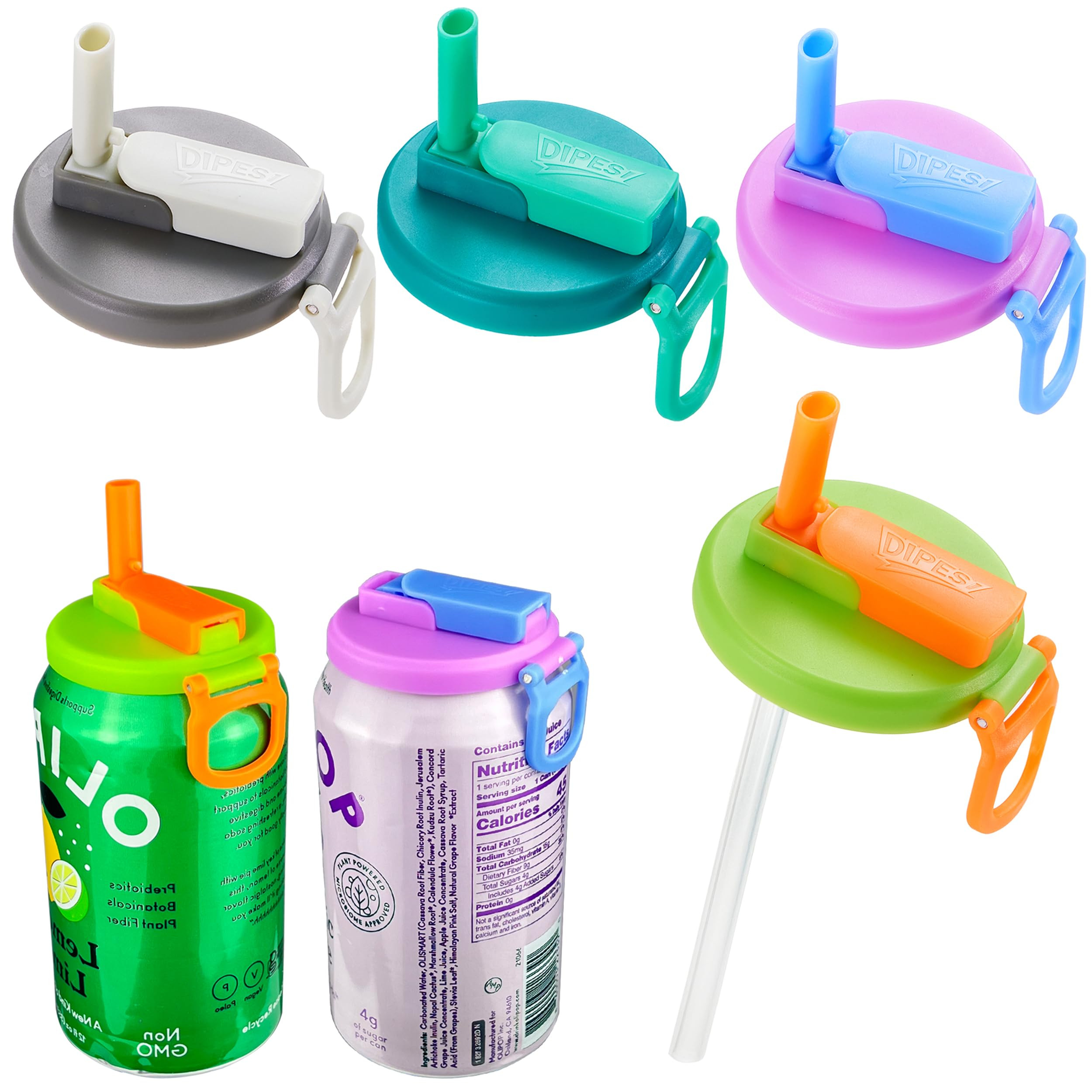 4-pack 4 Color Soda Can Lids with straw, Soda Can Covers with Silicone straw BPA-Free Reusable Fo... | Amazon (US)