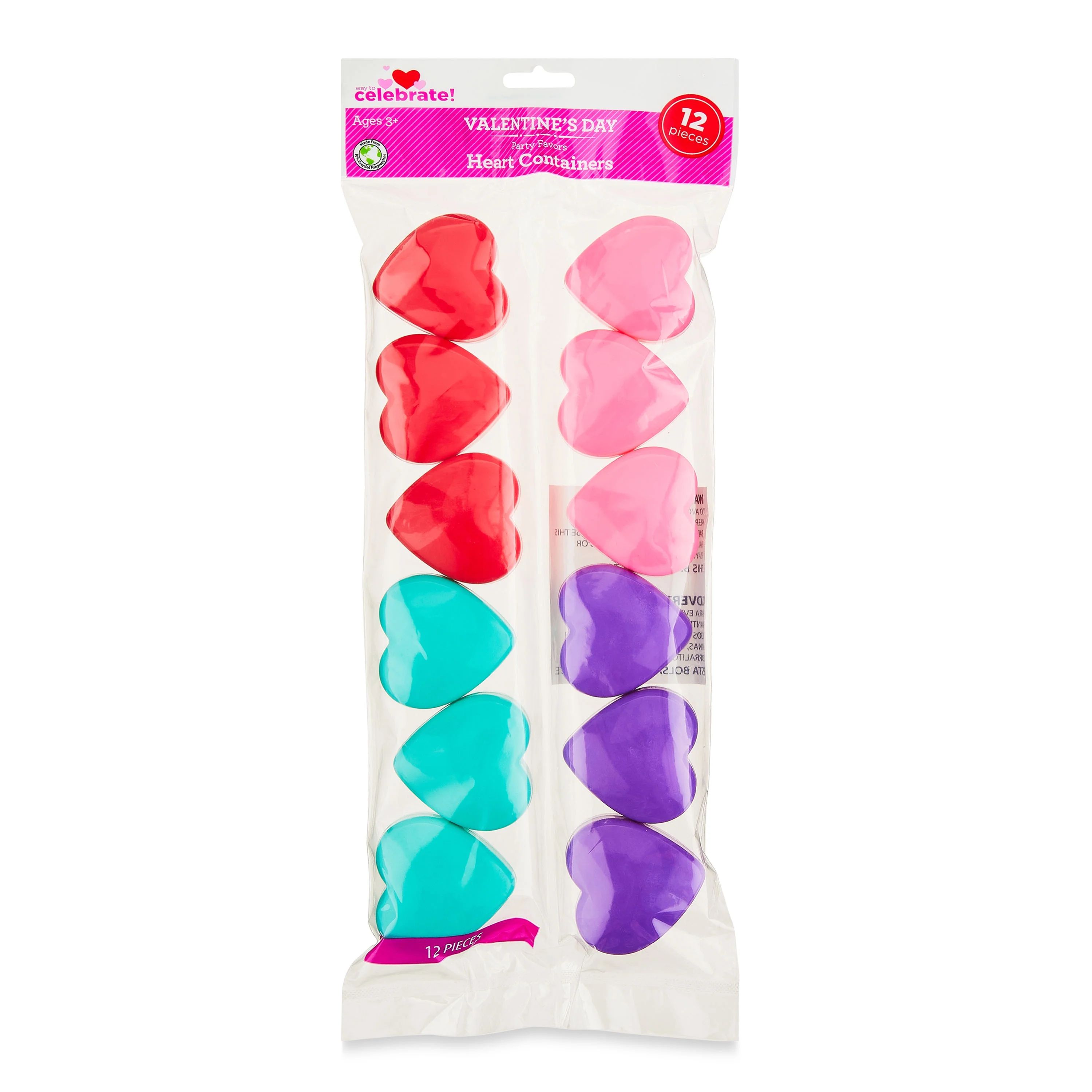 Valentine's Day Multicolor Plastic Heart Containers Party Favors, 12 Count, by Way To Celebrate | Walmart (US)